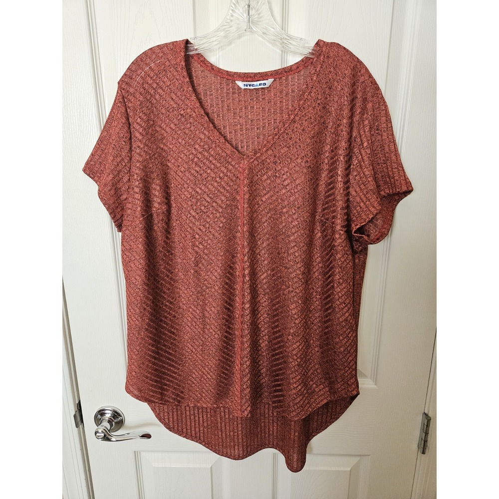 NWT Nygard Women's Top Red Tunic Style High Low Short Sleeve V-Neck  Top, LG